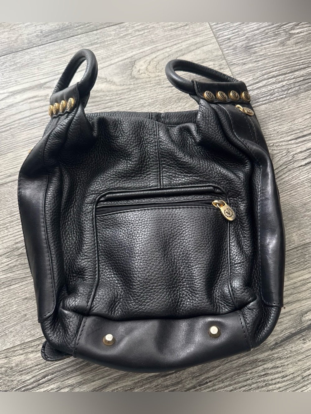 Valentina Black Pebble Leather Hobo with Gold Accents
